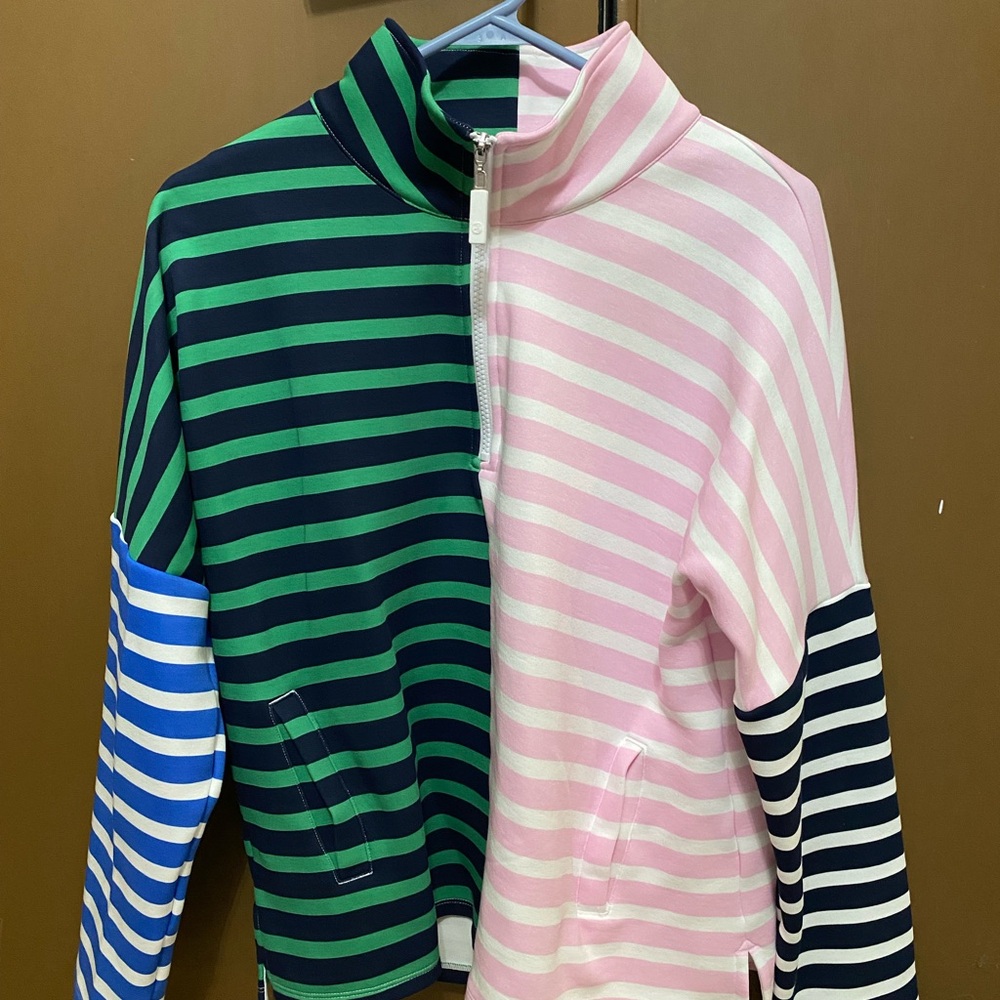 Addison Bay Green and Pink Sweaters with Turtleneck and Striped Patterns